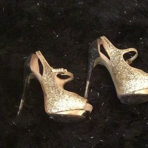 Women platform heels with glitter.
